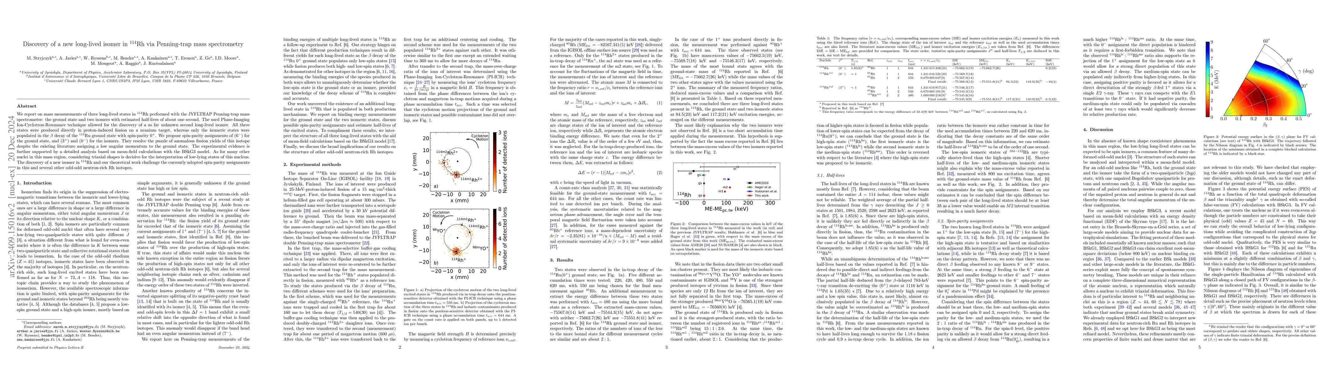 Thumbnail for Discovery of a new long-lived isomer in $^{114}$Rh via Penning-trap mass
  spectrometry