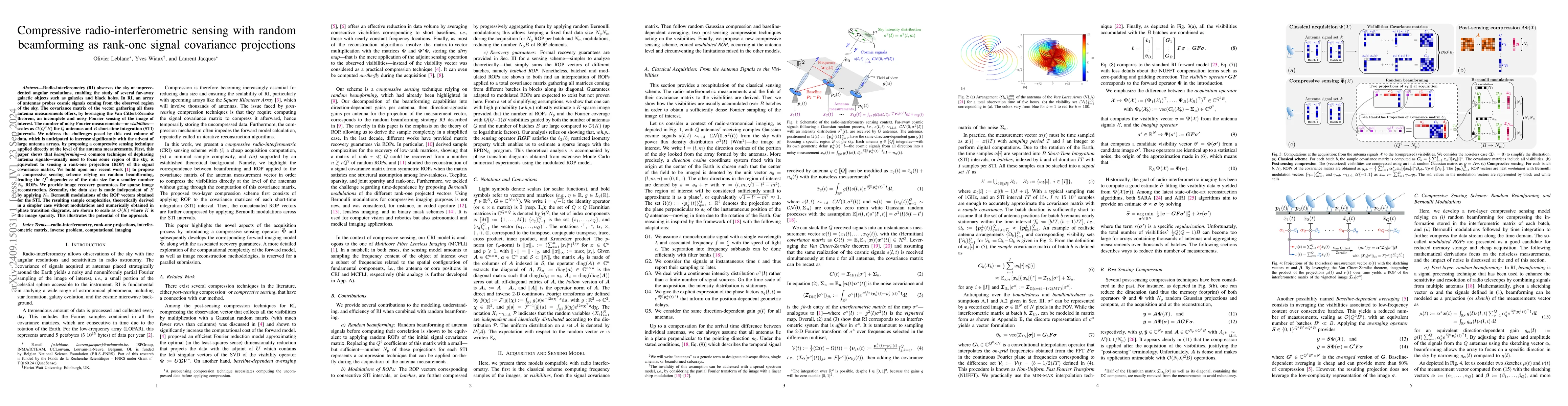 Thumbnail for Compressive radio-interferometric sensing with random beamforming as
  rank-one signal covariance projections