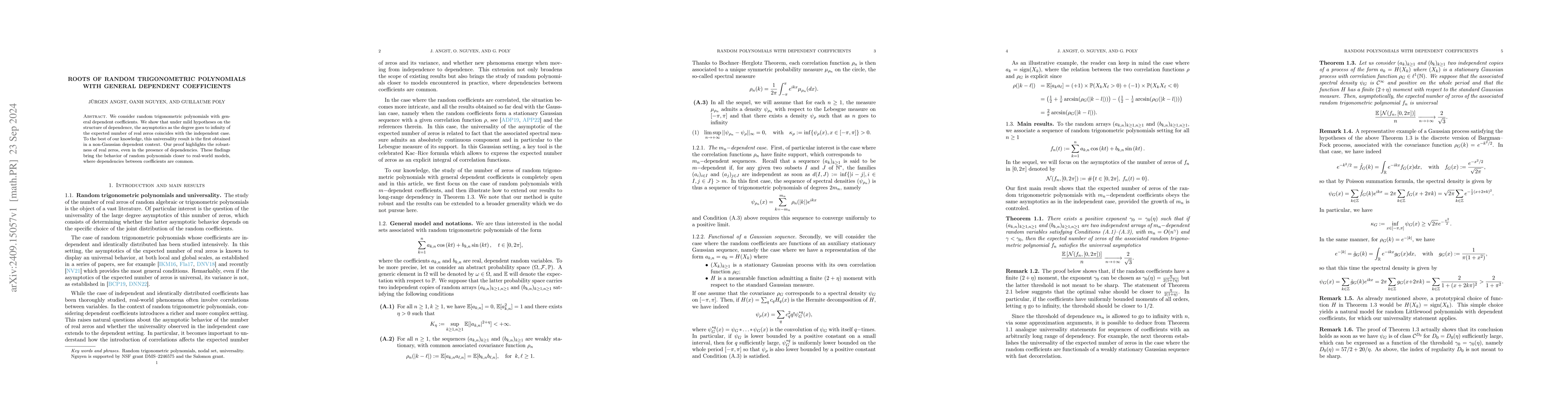 Thumbnail for Roots of random trigonometric polynomials with general dependent
  coefficients