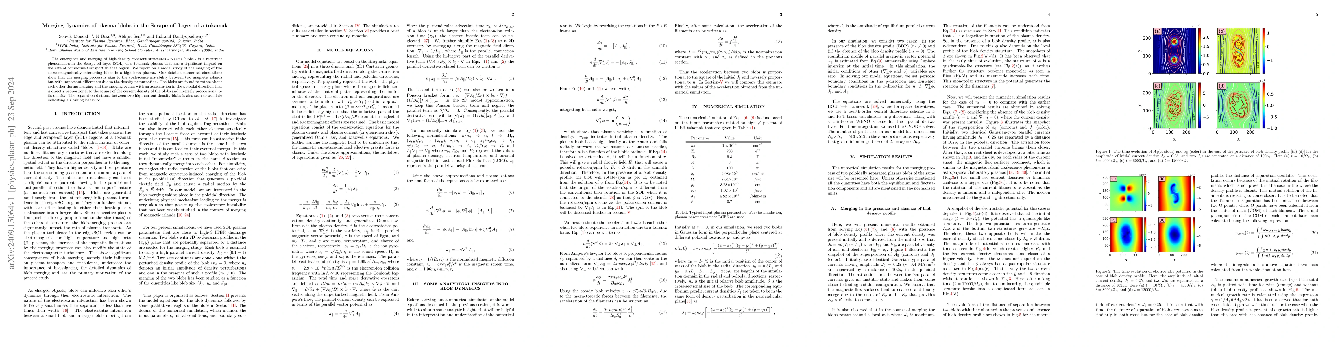 Thumbnail for Merging dynamics of plasma blobs in the Scrape-off Layer of a tokamak