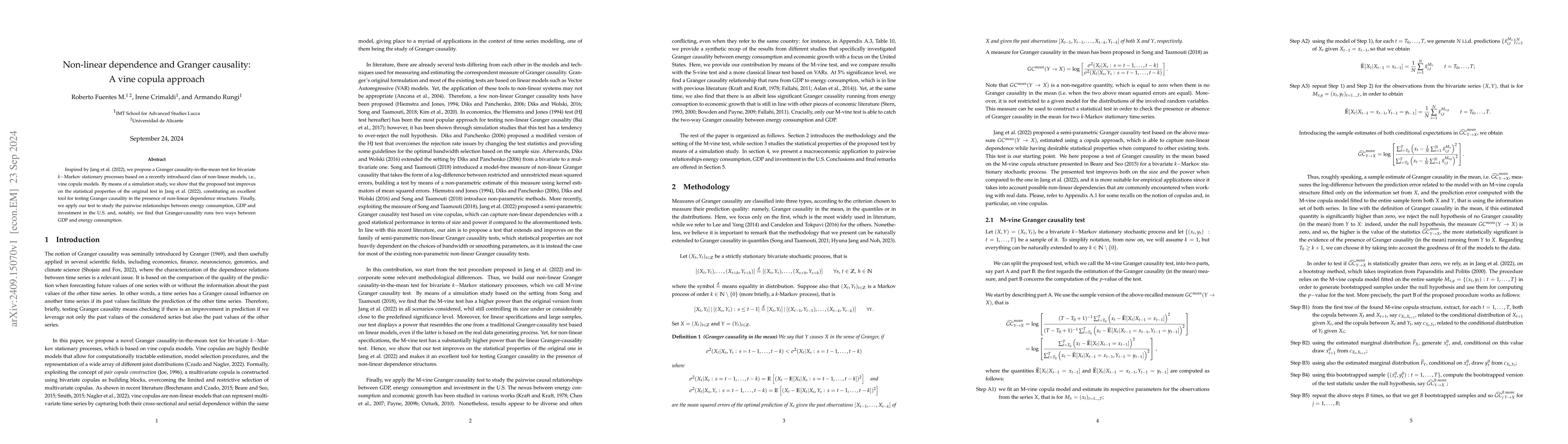 Thumbnail for Non-linear dependence and Granger causality: A vine copula approach