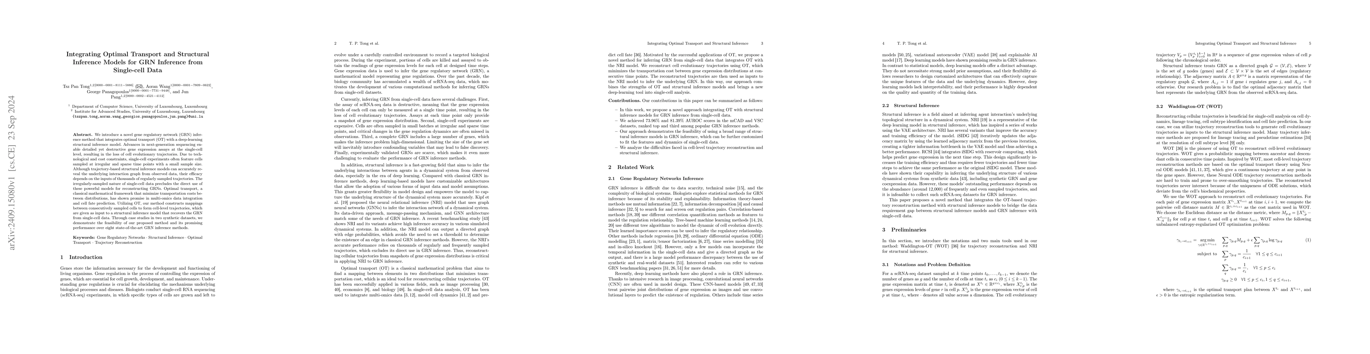 Thumbnail for Integrating Optimal Transport and Structural Inference Models for GRN
  Inference from Single-cell Data