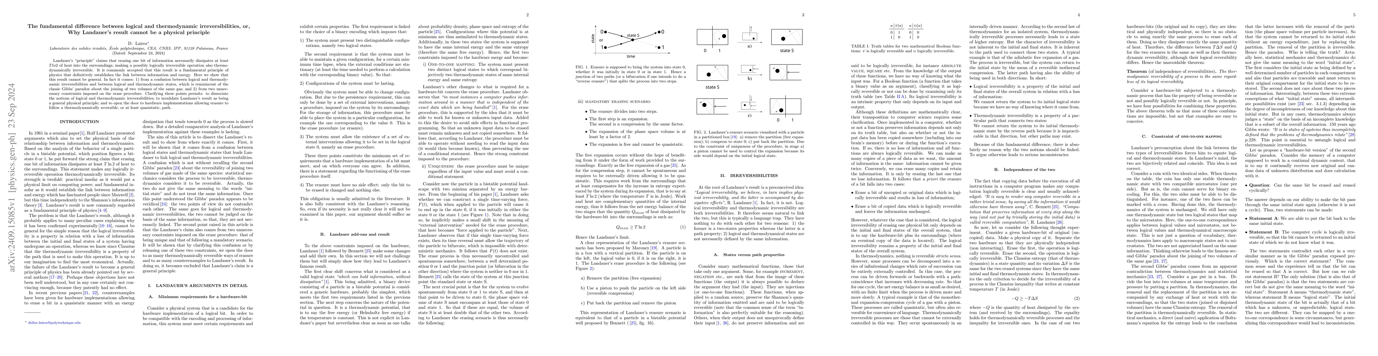 Thumbnail for The fundamental difference between logical and thermodynamic
  irreversibilities, or, Why Landauer's result cannot be a physical principle
