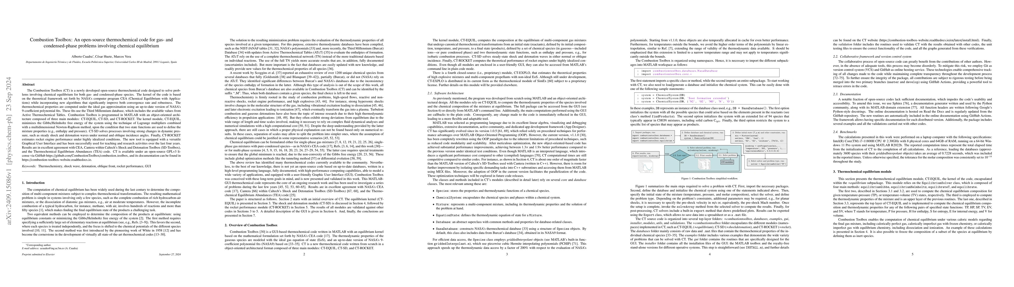 Thumbnail for Combustion Toolbox: An open-source thermochemical code for gas- and
  condensed-phase problems involving chemical equilibrium