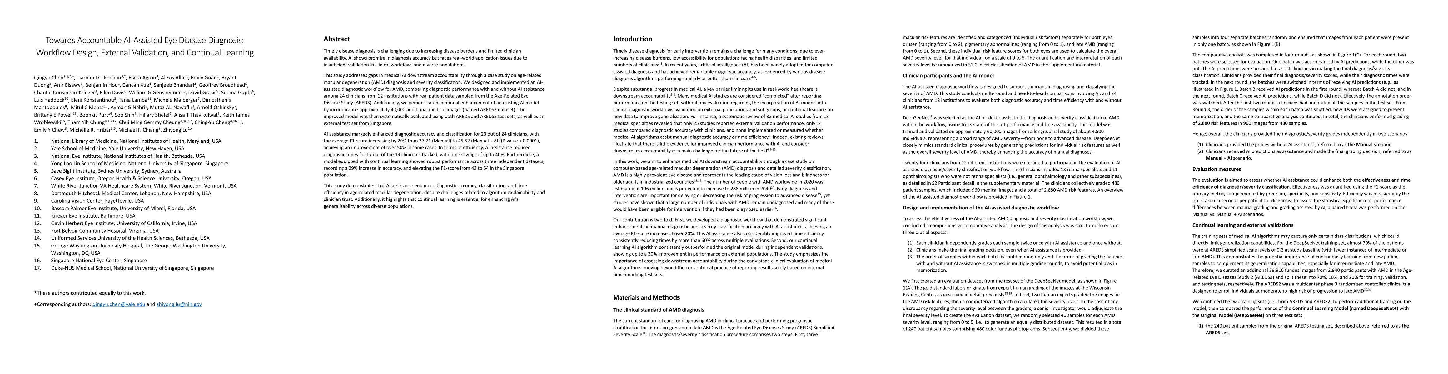 Thumbnail for Towards Accountable AI-Assisted Eye Disease Diagnosis: Workflow Design,
  External Validation, and Continual Learning