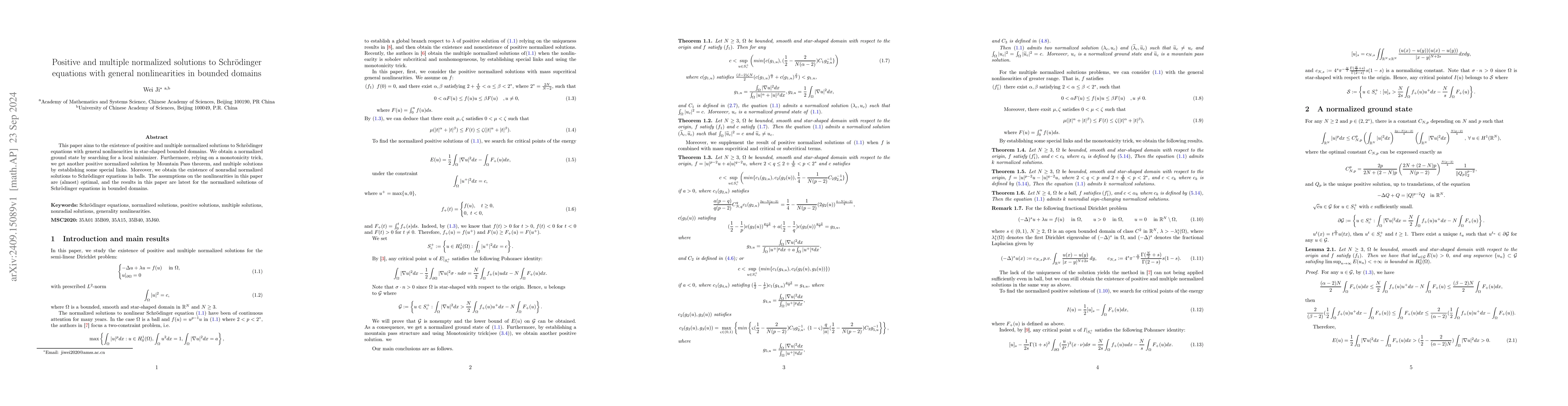 Thumbnail for Positive and multiple normalized solutions to Schrödinger equations
  with general nonlinearities in bounded domains