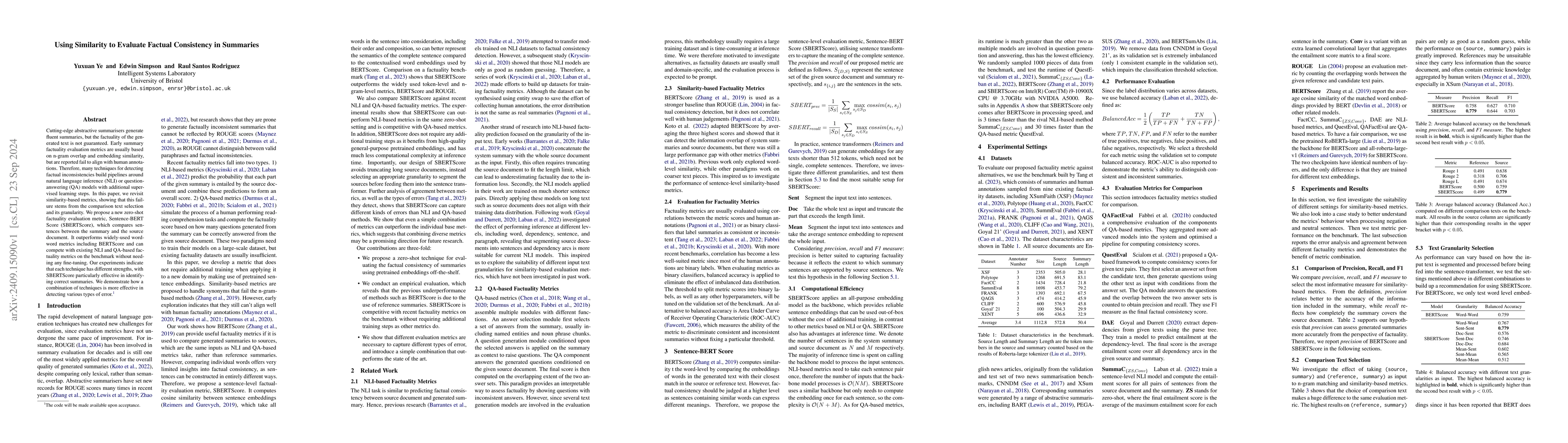 Thumbnail for Using Similarity to Evaluate Factual Consistency in Summaries