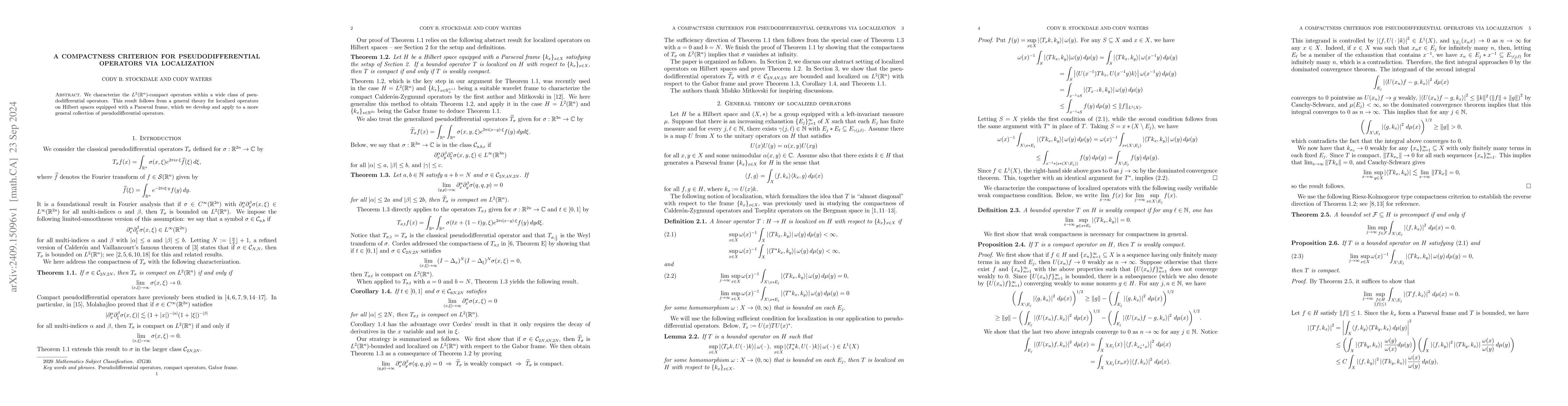Thumbnail for A compactness criterion for pseudodifferential operators via
  localization