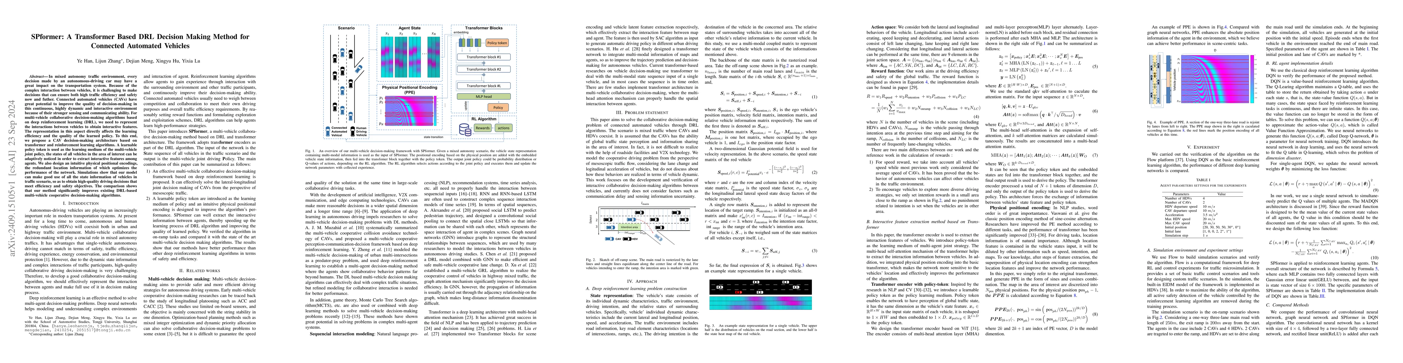 Thumbnail for SPformer: A Transformer Based DRL Decision Making Method for Connected
  Automated Vehicles