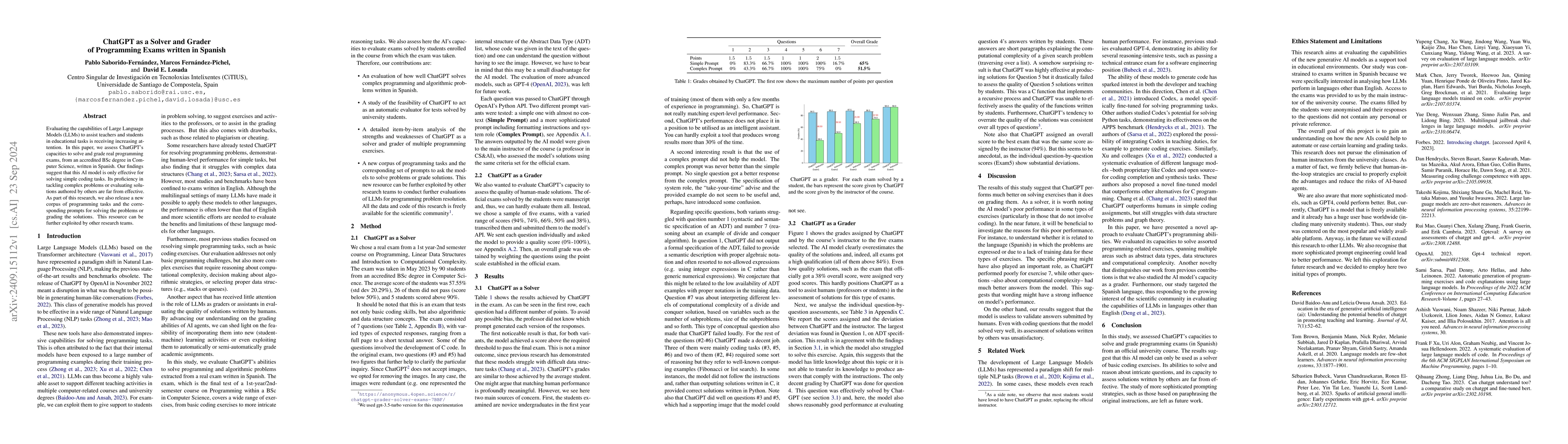 Thumbnail for ChatGPT as a Solver and Grader of Programming Exams written in Spanish
