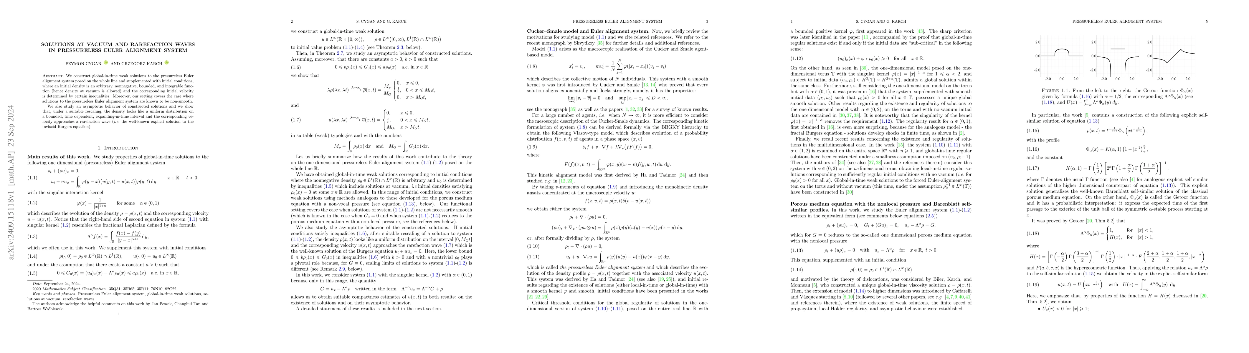 Thumbnail for Solutions at vacuum and rarefaction waves in pressureless Euler
  alignment system