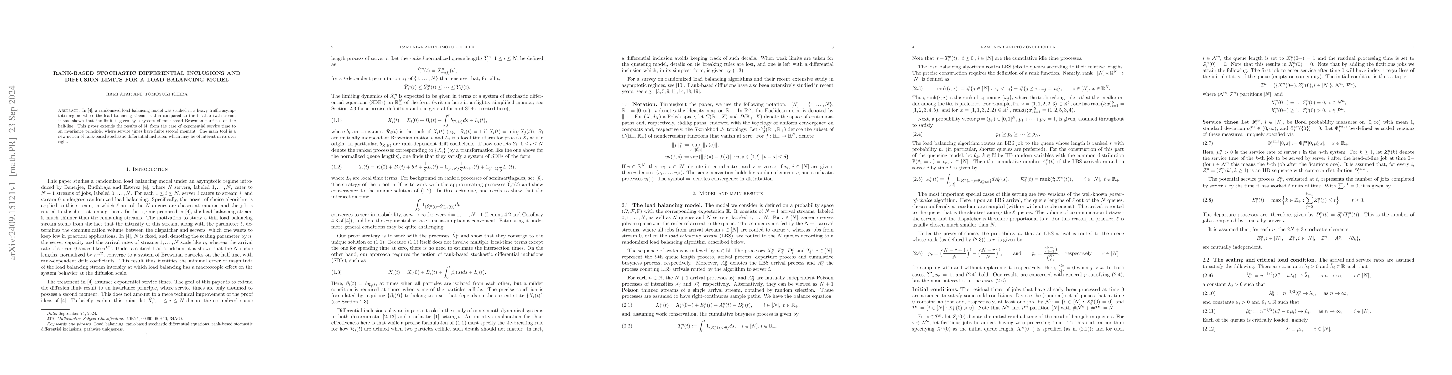 Thumbnail for Rank-based stochastic differential inclusions and diffusion limits for a
  load balancing model