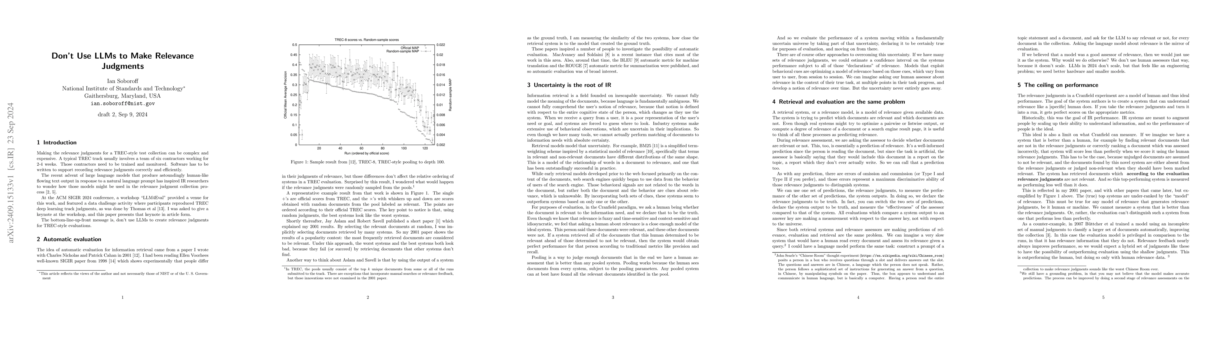 Thumbnail for Don't Use LLMs to Make Relevance Judgments