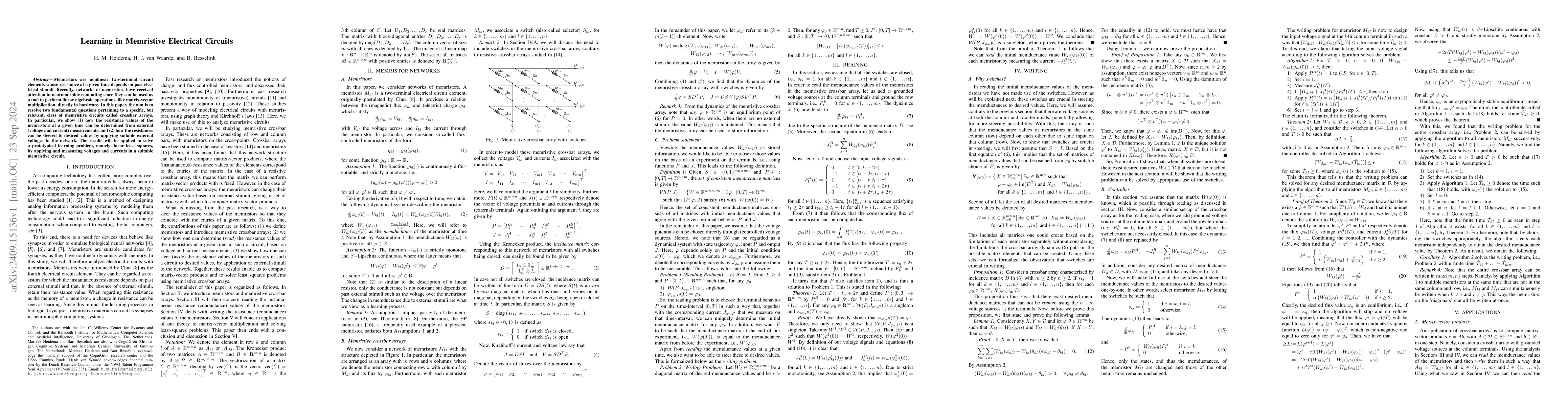 Thumbnail for Learning in memristive electrical circuits