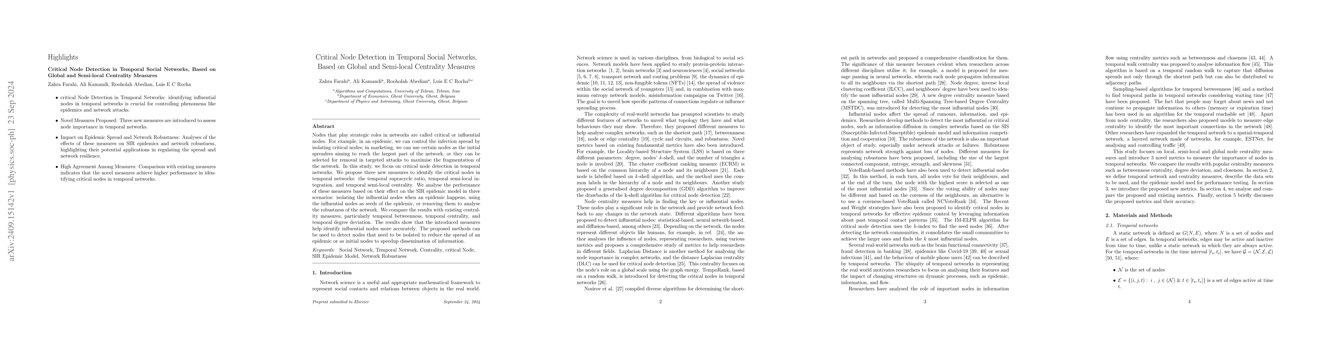 Thumbnail for Critical Node Detection in Temporal Social Networks, Based on Global and
  Semi-local Centrality Measures