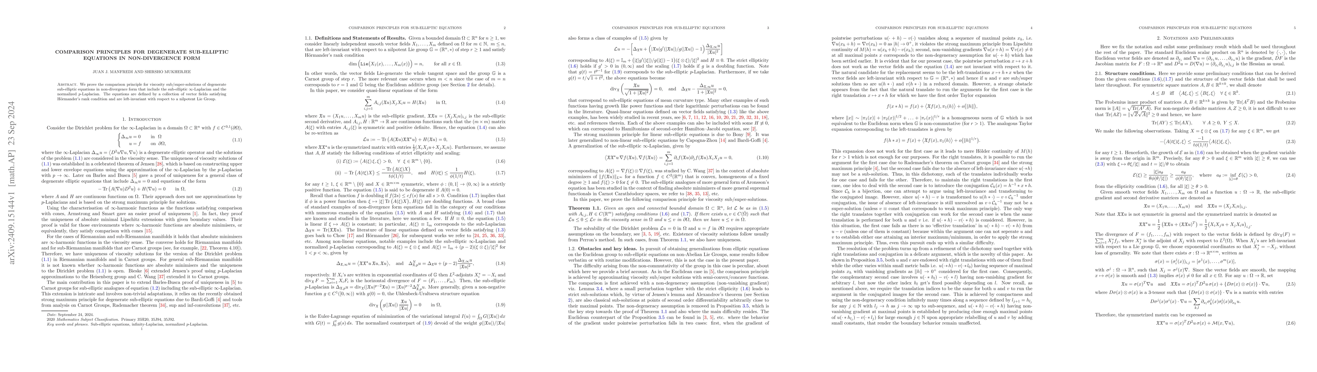 Thumbnail for Comparison principles for degenerate sub-elliptic equations in
  non-divergence form