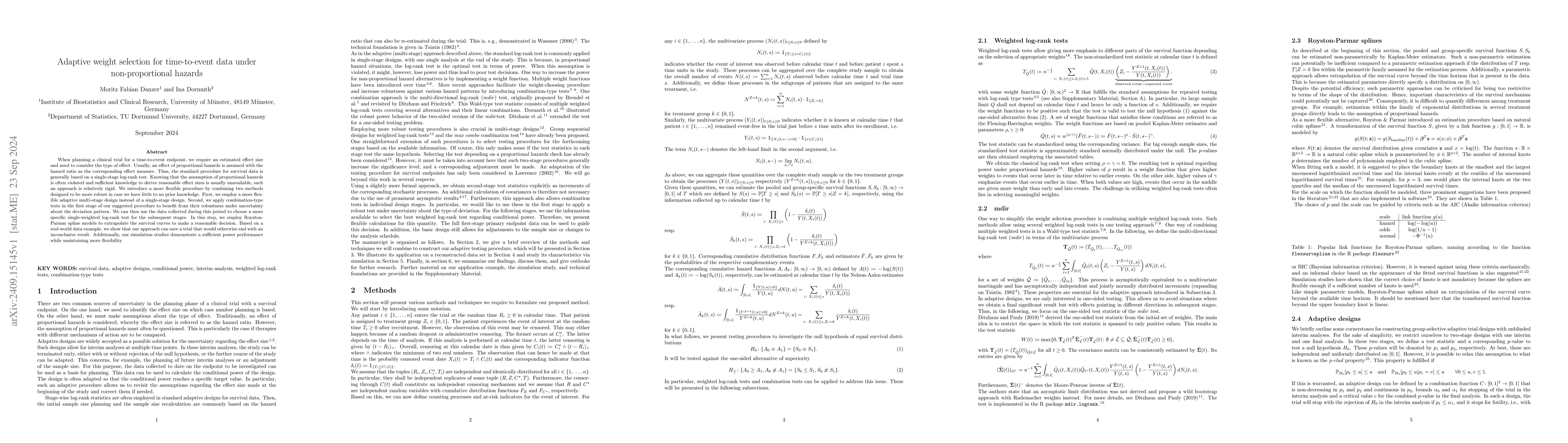Thumbnail for Adaptive weight selection for time-to-event data under non-proportional
  hazards