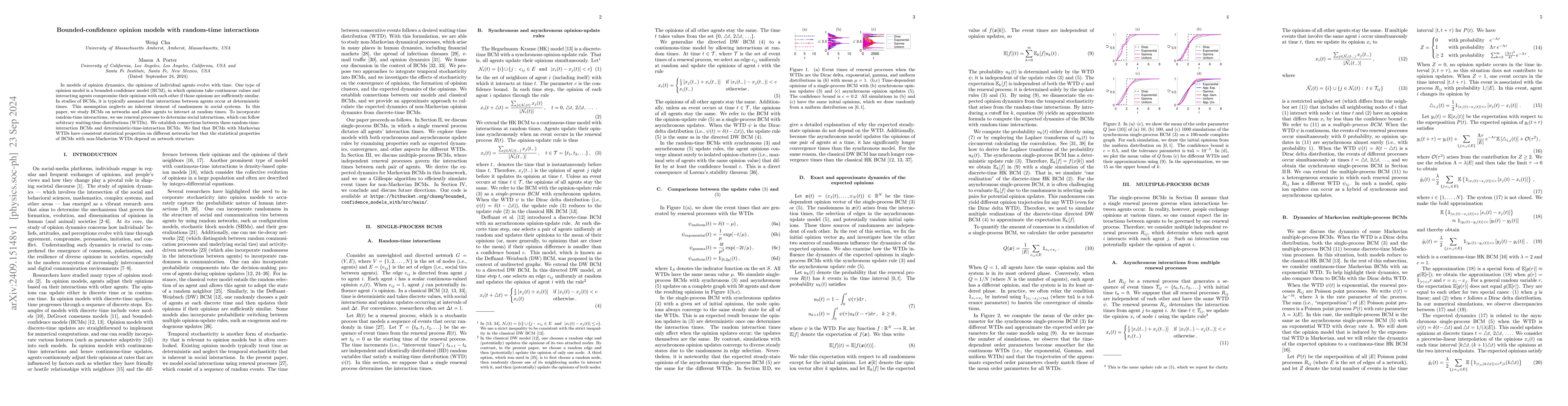 Thumbnail for Bounded-confidence opinion models with random-time interactions