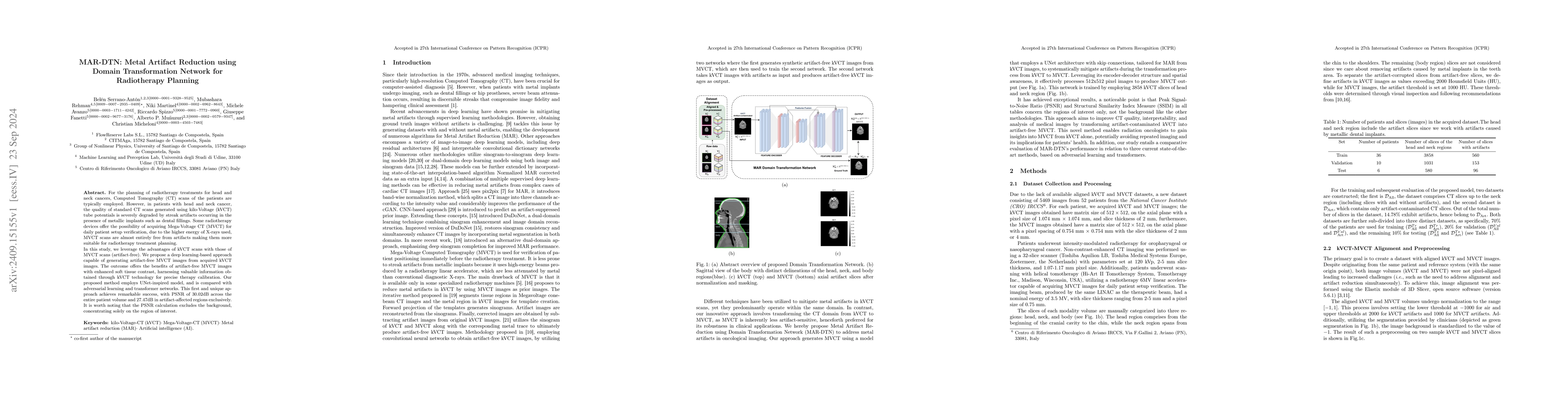 Thumbnail for MAR-DTN: Metal Artifact Reduction using Domain Transformation Network
  for Radiotherapy Planning