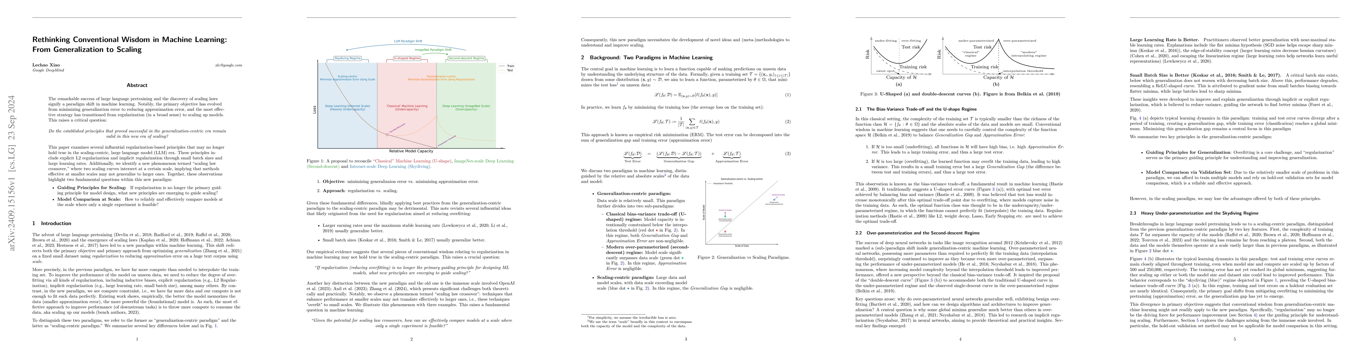 Thumbnail for Rethinking Conventional Wisdom in Machine Learning: From Generalization
  to Scaling