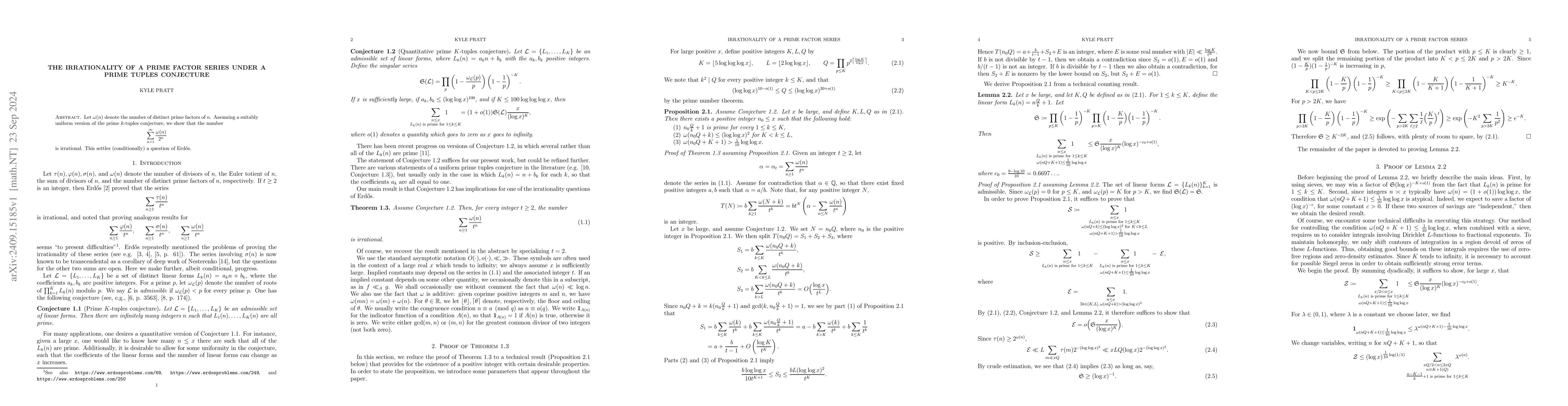 Thumbnail for The irrationality of a prime factor series under a prime tuples
  conjecture