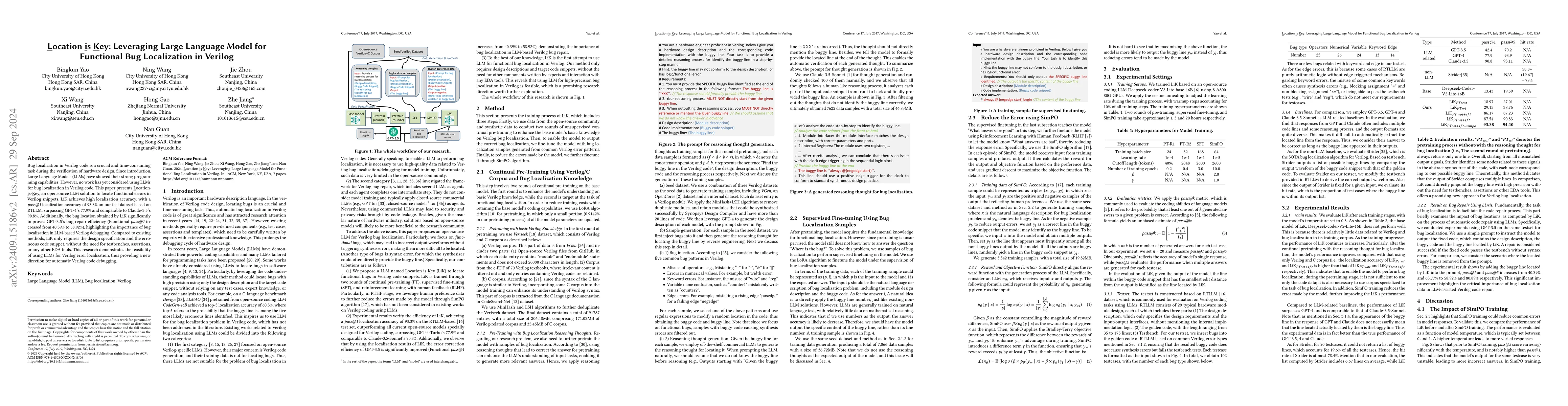 Thumbnail for Location is Key: Leveraging Large Language Model for Functional Bug
  Localization in Verilog
