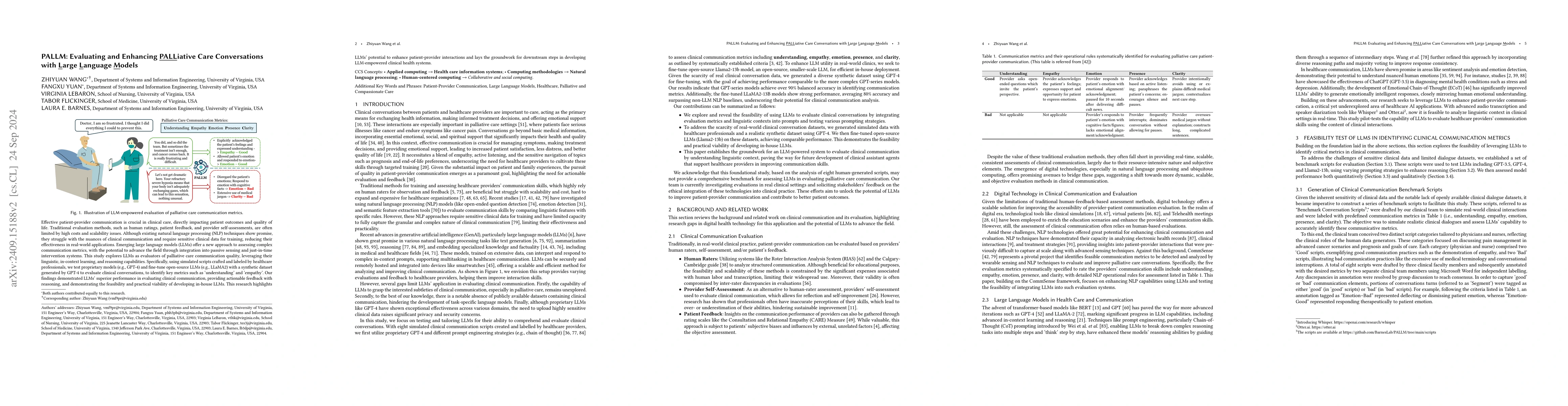 Thumbnail for PALLM: Evaluating and Enhancing PALLiative Care Conversations with Large
  Language Models