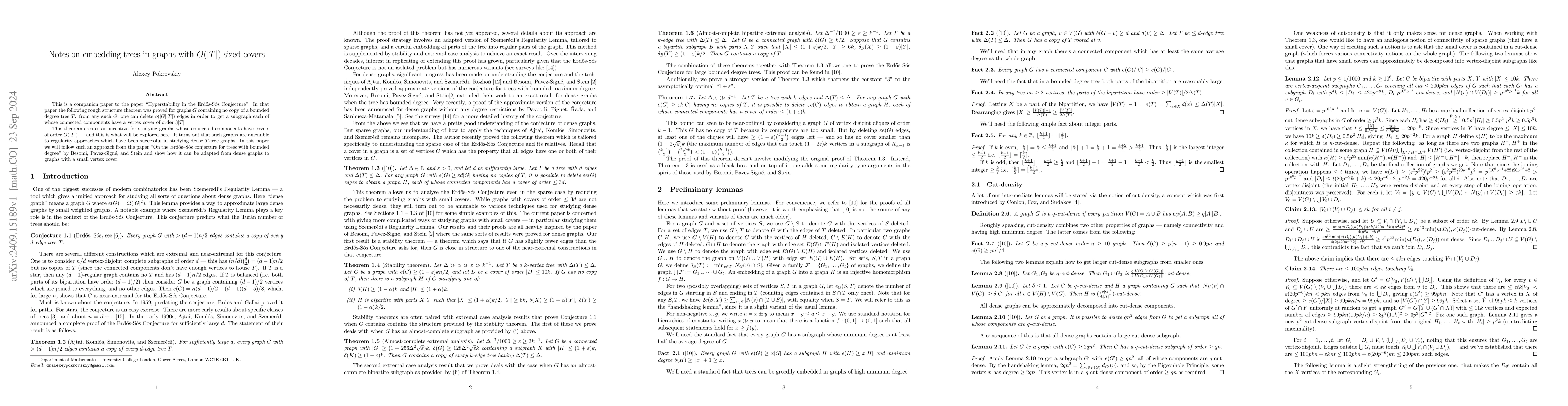 Thumbnail for Notes on embedding trees in graphs with O(|T|)-sized covers