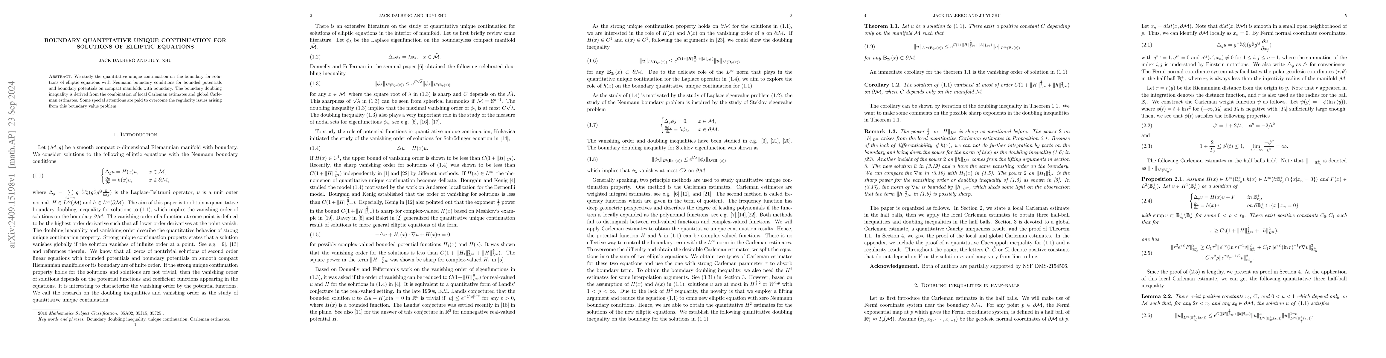 Thumbnail for Boundary quantitative unique continuation for solutions of elliptic
  equations