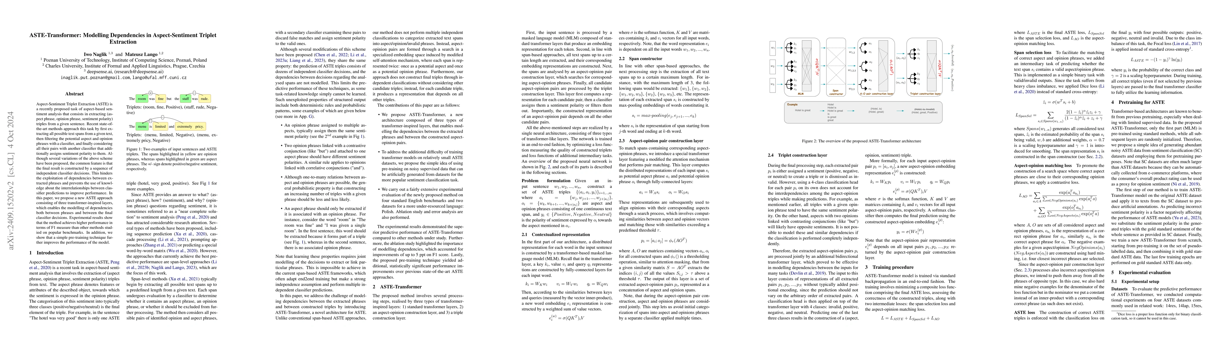 Thumbnail for ASTE Transformer Modelling Dependencies in Aspect-Sentiment Triplet
  Extraction