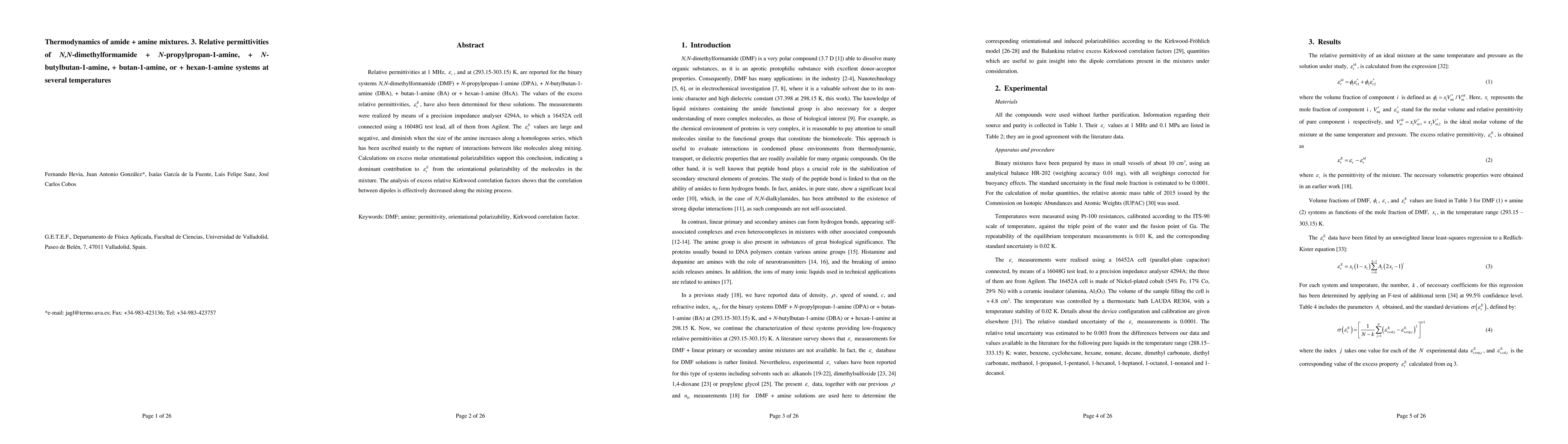 Thumbnail for Thermodynamics of amide + amine mixtures. 3. Relative permittivities of
  N,N-dimethylformamide + N-propylpropan-1-amine, + N-butylbutan-1-amine, +
  butan-1-amine, or + hexan-1-amine systems at several temperatures