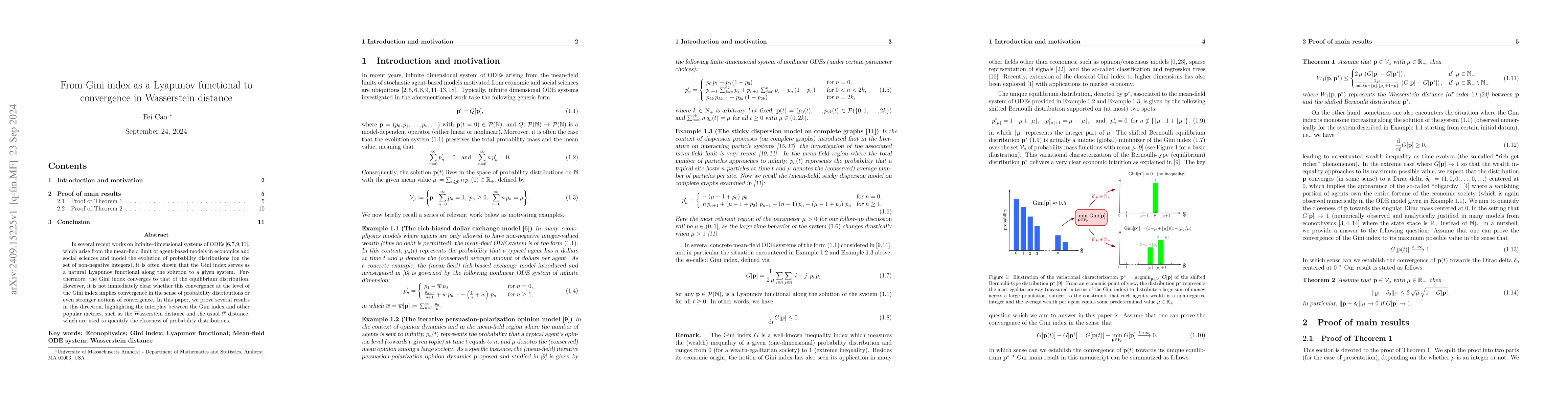 Thumbnail for From Gini index as a Lyapunov functional to convergence in Wasserstein
  distance