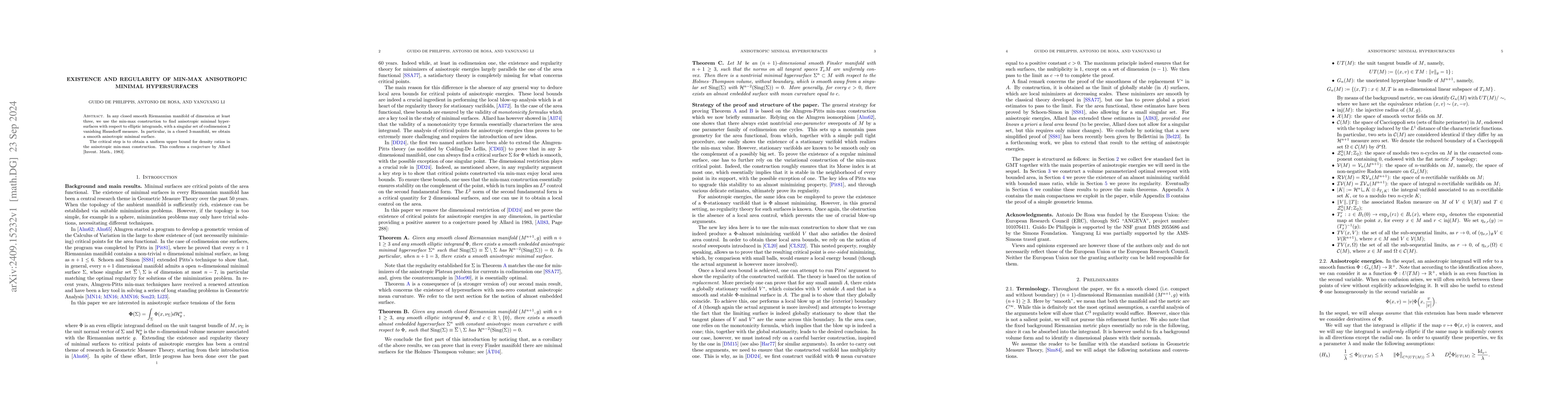 Thumbnail for Existence and regularity of min-max anisotropic minimal hypersurfaces