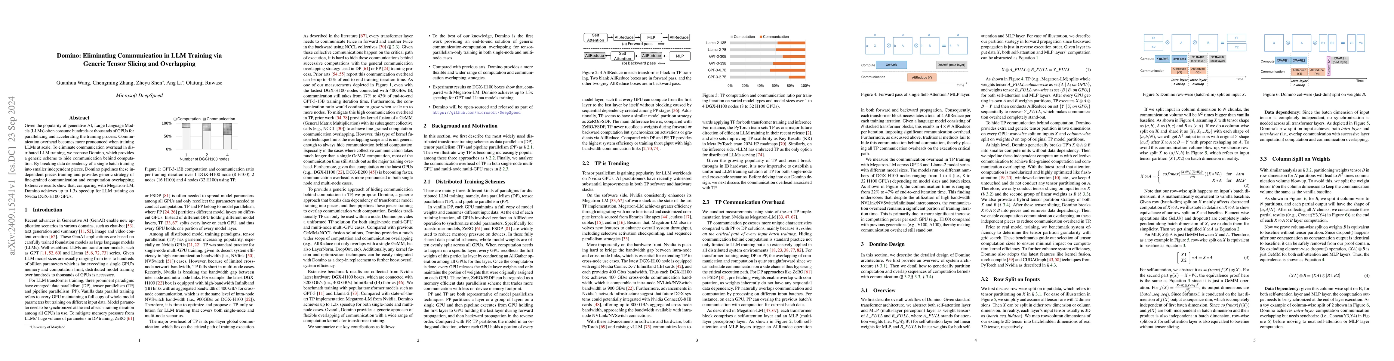 Thumbnail for Domino: Eliminating Communication in LLM Training via Generic Tensor
  Slicing and Overlapping