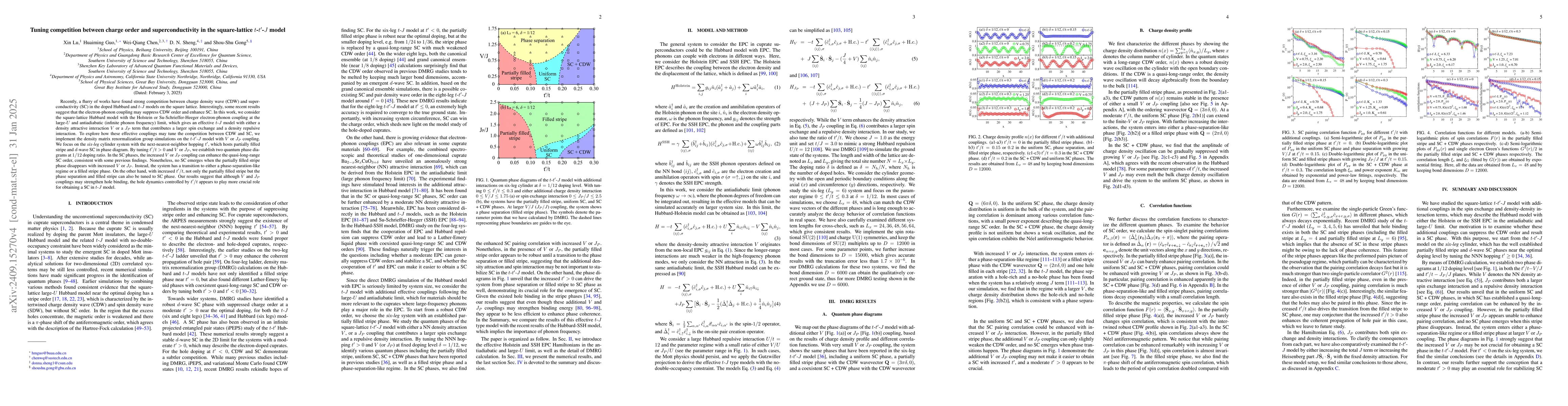 Thumbnail for Tuning competition between charge order and superconductivity in the
  square-lattice $t$-$t'$-$J$ model