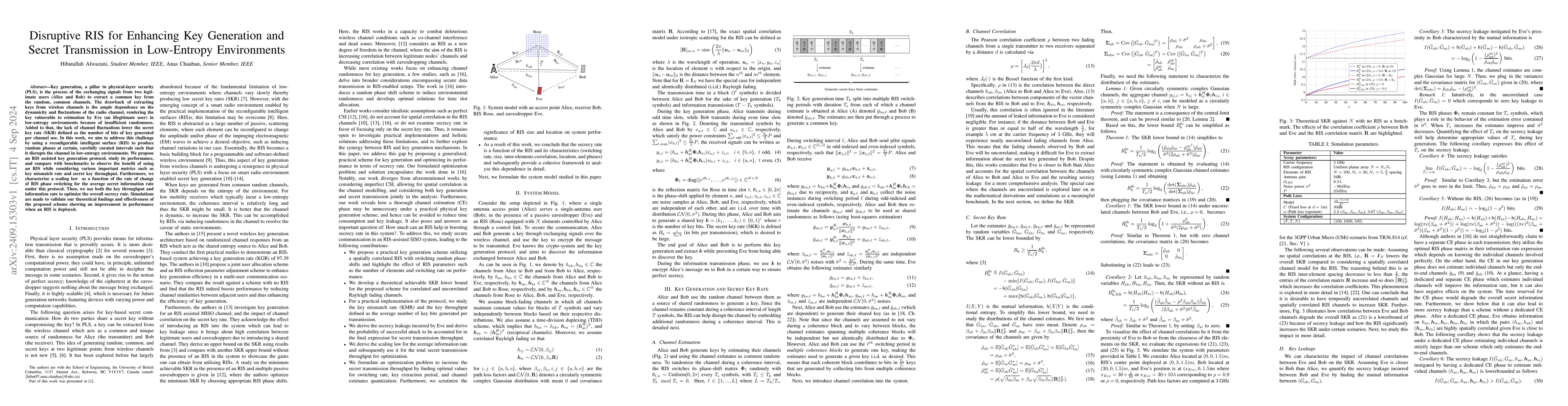 Thumbnail for Disruptive RIS for Enhancing Key Generation and Secret Transmission in
  Low-Entropy Environments