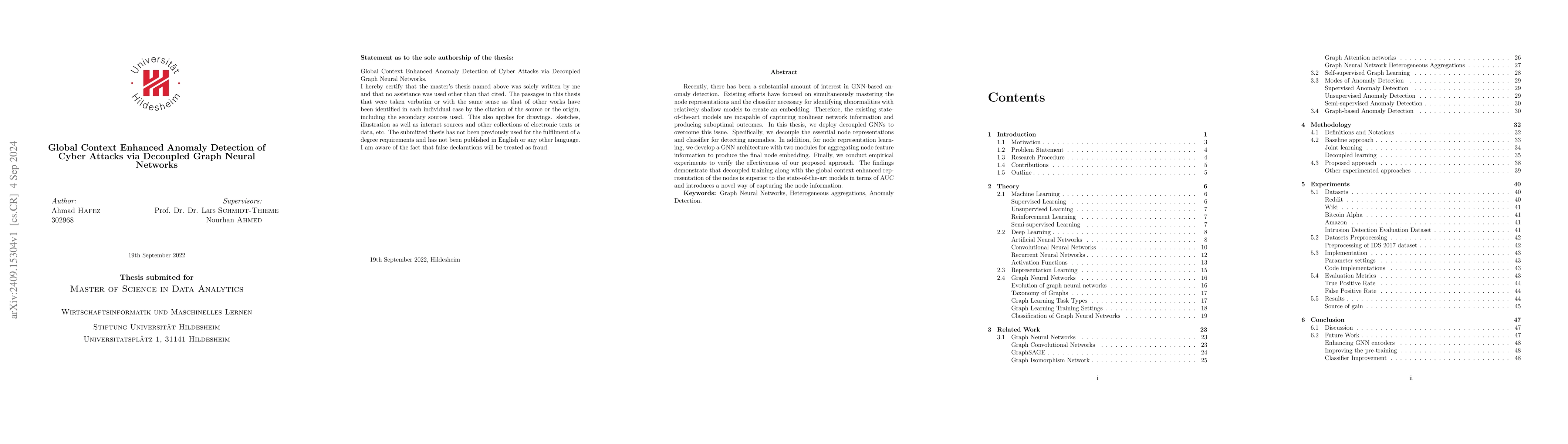 Thumbnail for Global Context Enhanced Anomaly Detection of Cyber Attacks via Decoupled
  Graph Neural Networks