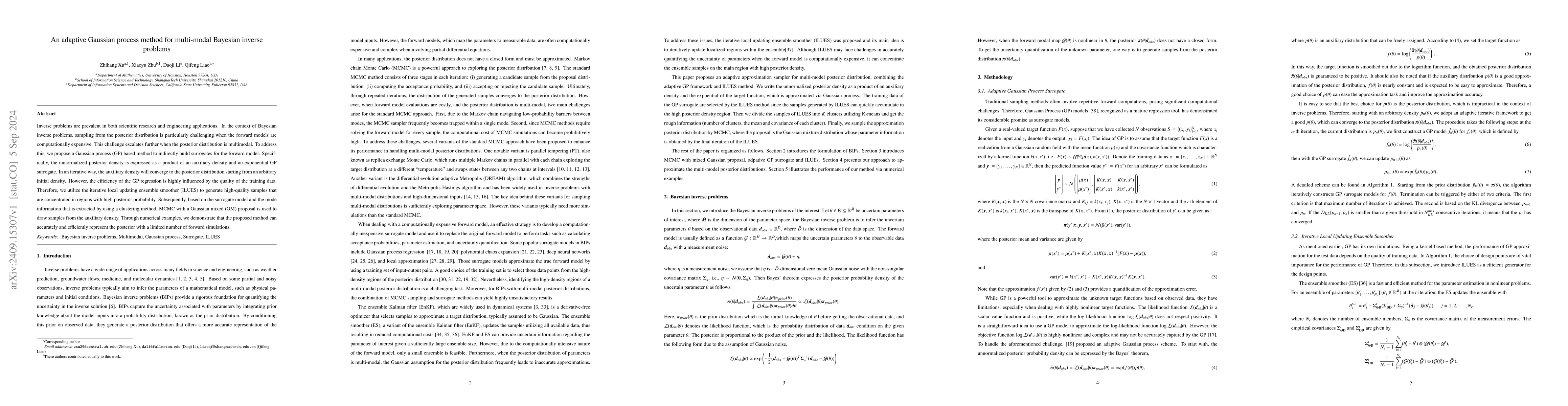 Thumbnail for An adaptive Gaussian process method for multi-modal Bayesian inverse
  problems