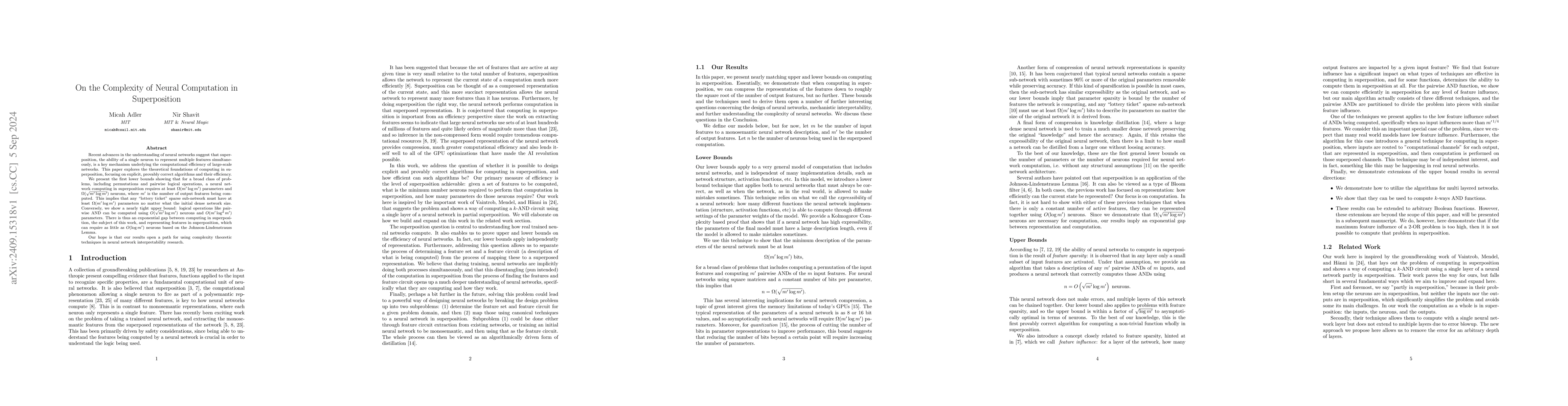 Thumbnail for On the Complexity of Neural Computation in Superposition