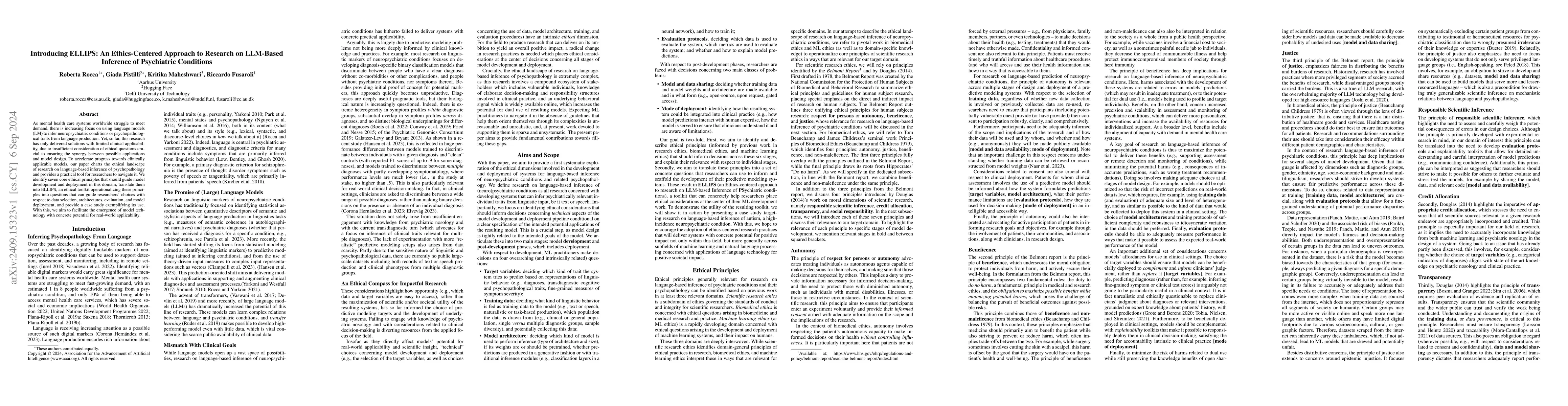 Thumbnail for Introducing ELLIPS: An Ethics-Centered Approach to Research on LLM-Based
  Inference of Psychiatric Conditions
