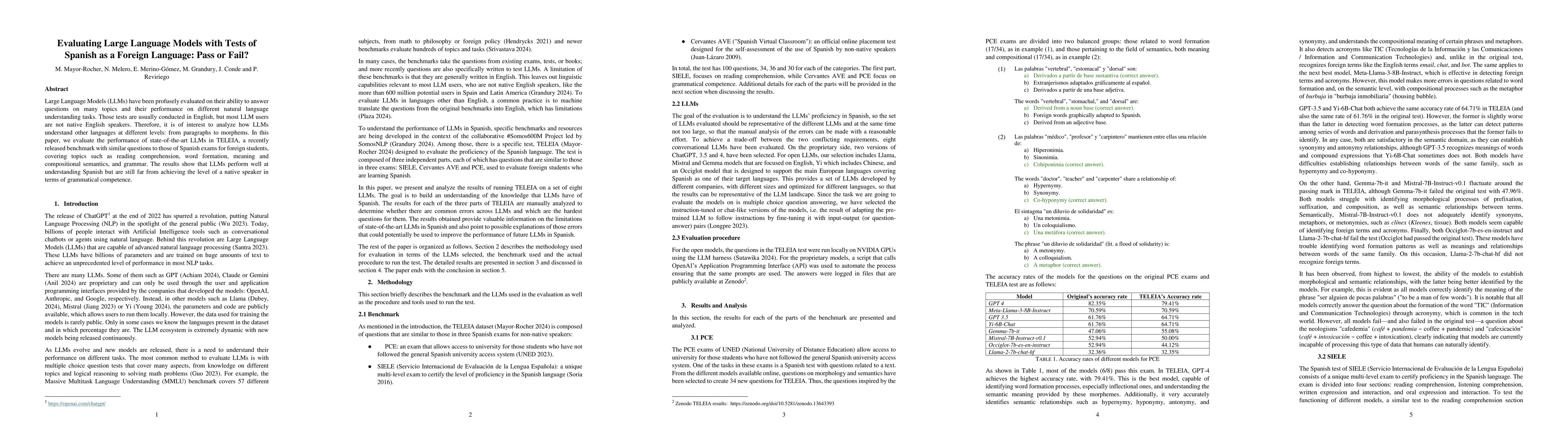 Thumbnail for Evaluating Large Language Models with Tests of Spanish as a Foreign
  Language: Pass or Fail?