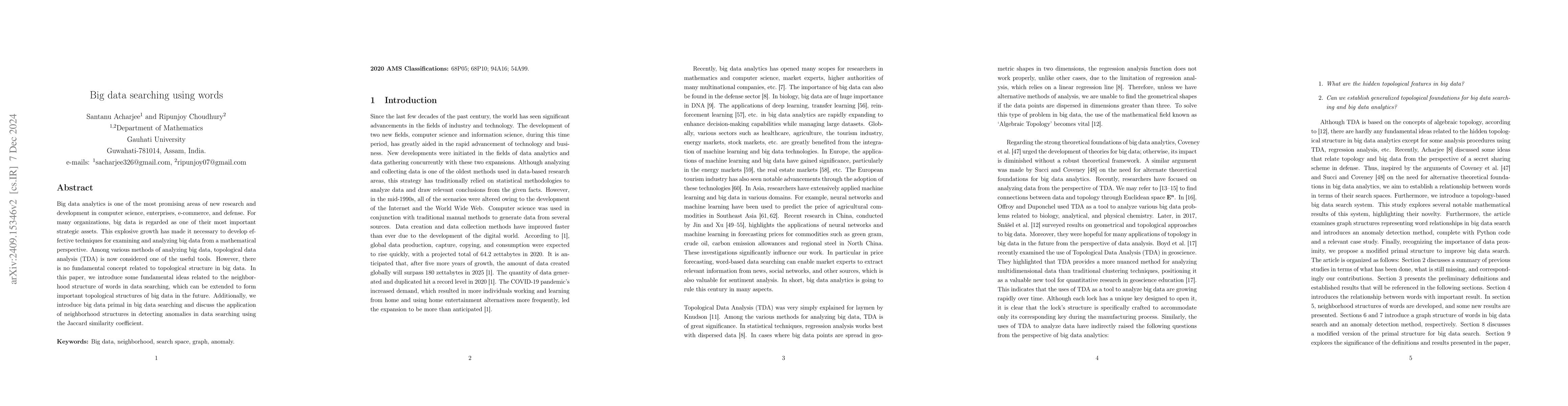 Thumbnail for Big data searching using words
