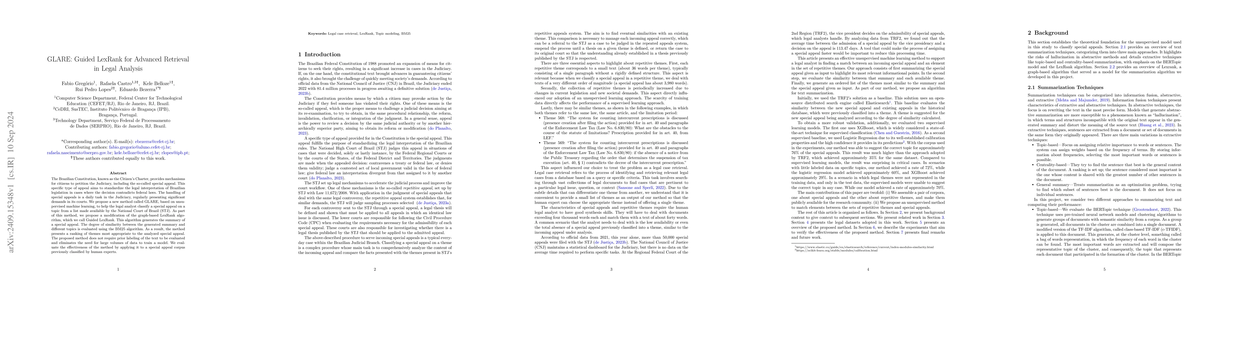 Thumbnail for GLARE: Guided LexRank for Advanced Retrieval in Legal Analysis