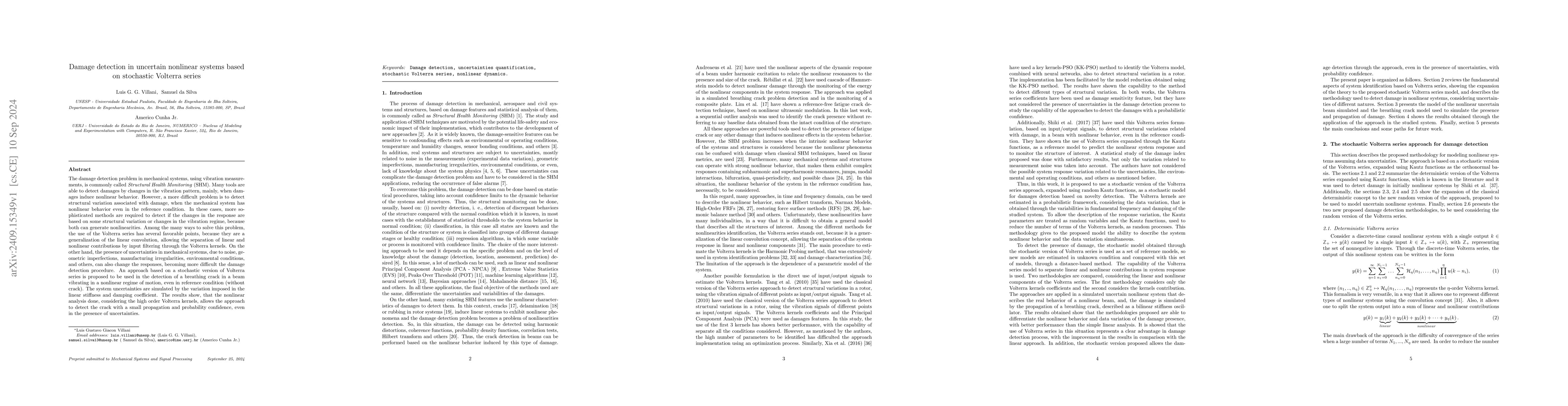 Thumbnail for Damage detection in an uncertain nonlinear beam based on stochastic
  Volterra series
