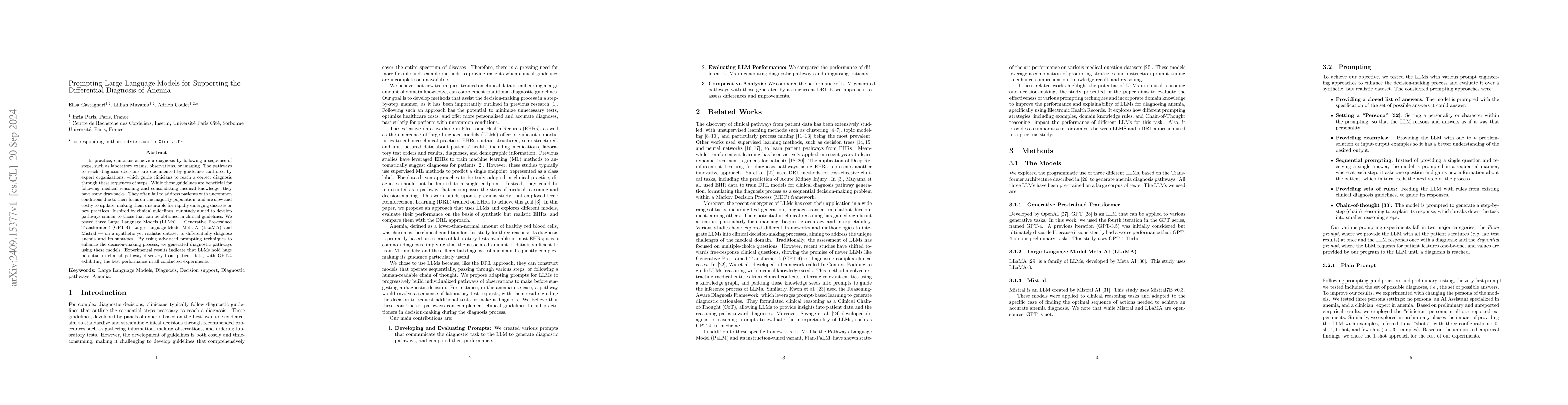 Thumbnail for Prompting Large Language Models for Supporting the Differential
  Diagnosis of Anemia