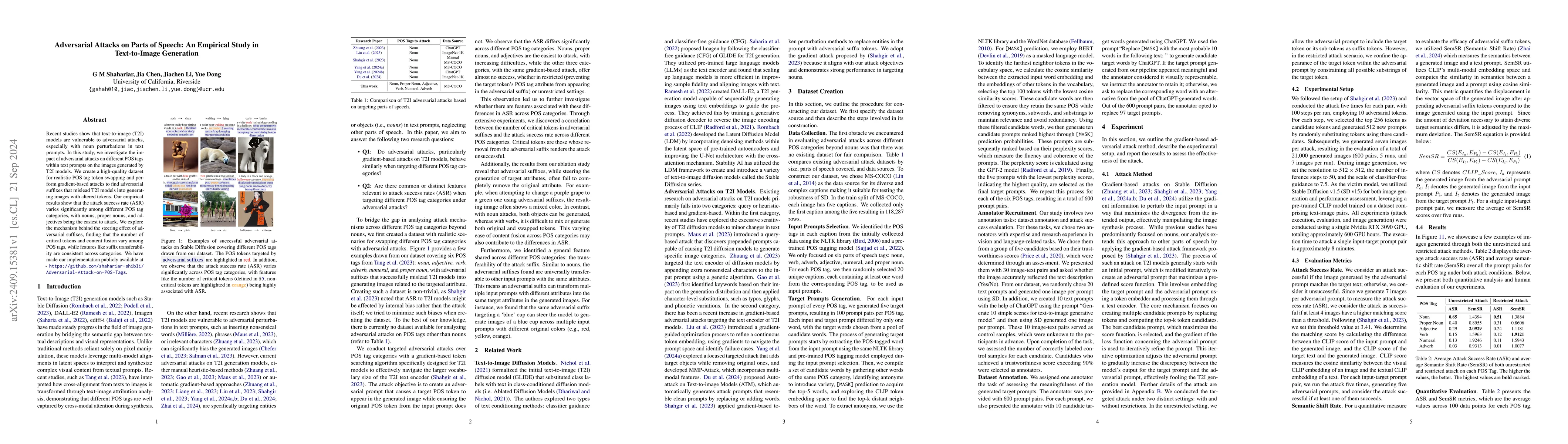 Thumbnail for Adversarial Attacks on Parts of Speech: An Empirical Study in
  Text-to-Image Generation