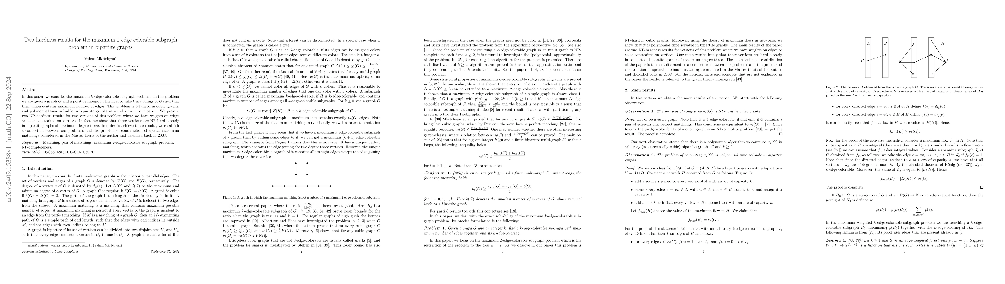 Thumbnail for Two hardness results for the maximum 2-edge-colorable subgraph problem
  in bipartite graphs