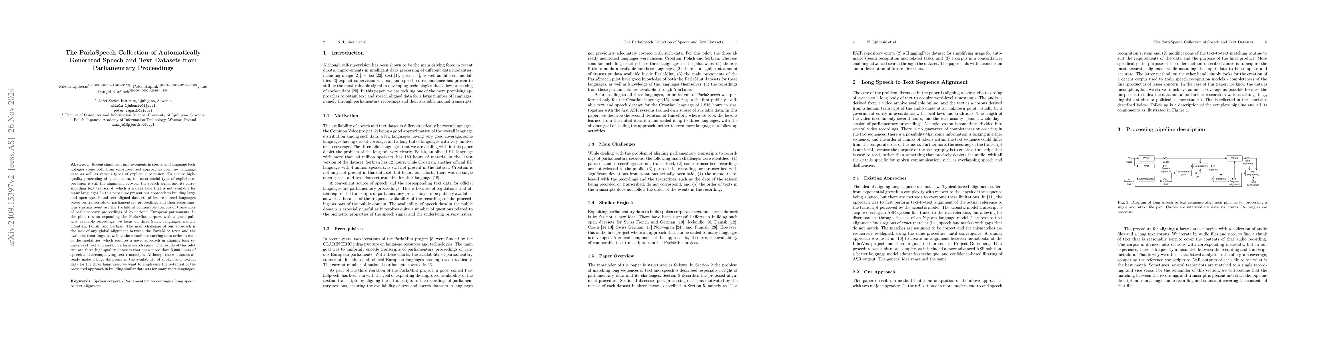 Thumbnail for The ParlaSpeech Collection of Automatically Generated Speech and Text
  Datasets from Parliamentary Proceedings