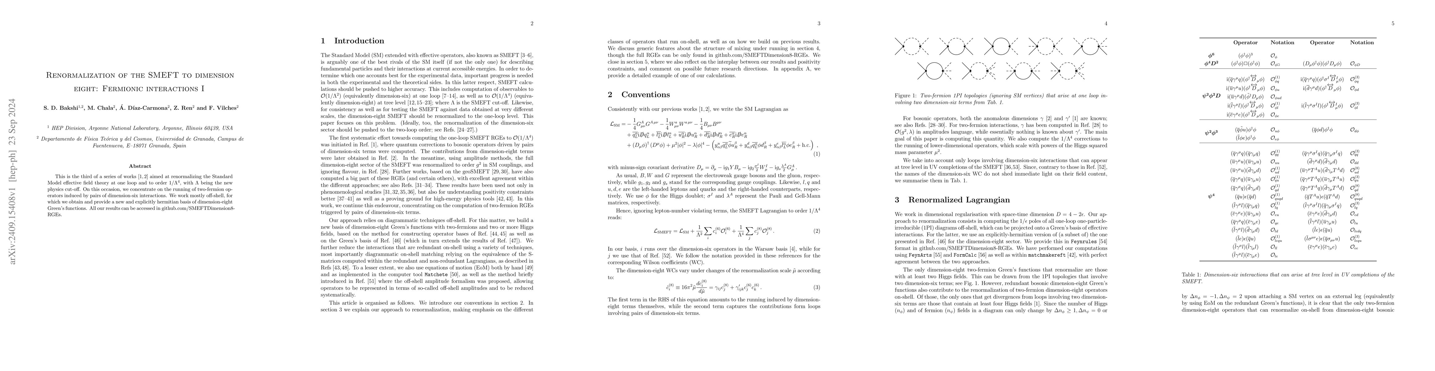 Thumbnail for Renormalization of the SMEFT to dimension eight: Fermionic interactions
  I