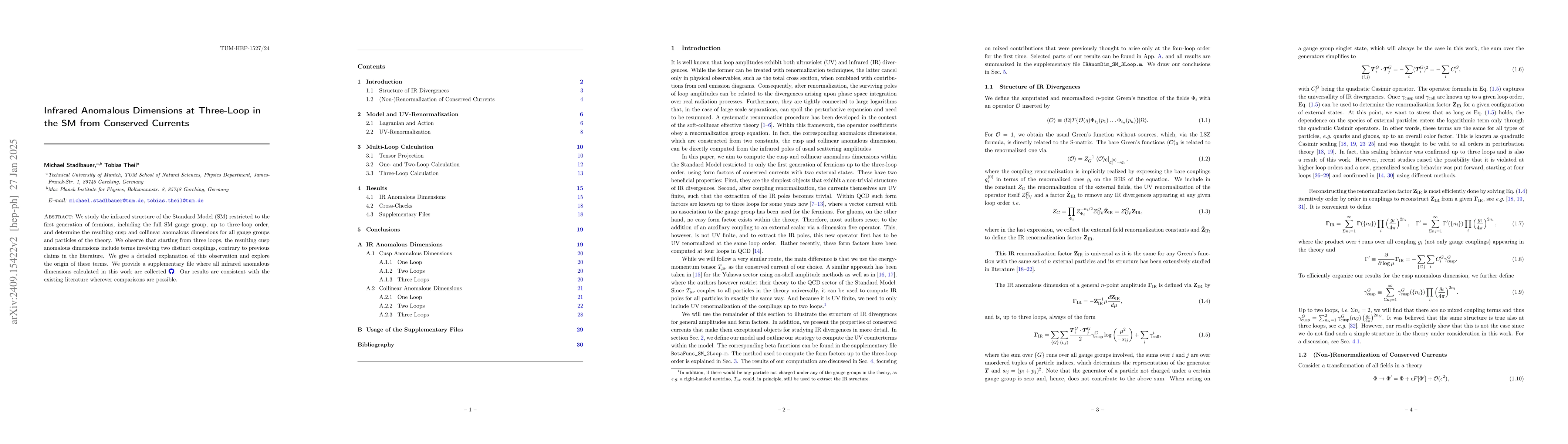 Thumbnail for Infrared Anomalous Dimensions at Three-Loop in the SM from Conserved
  Currents
